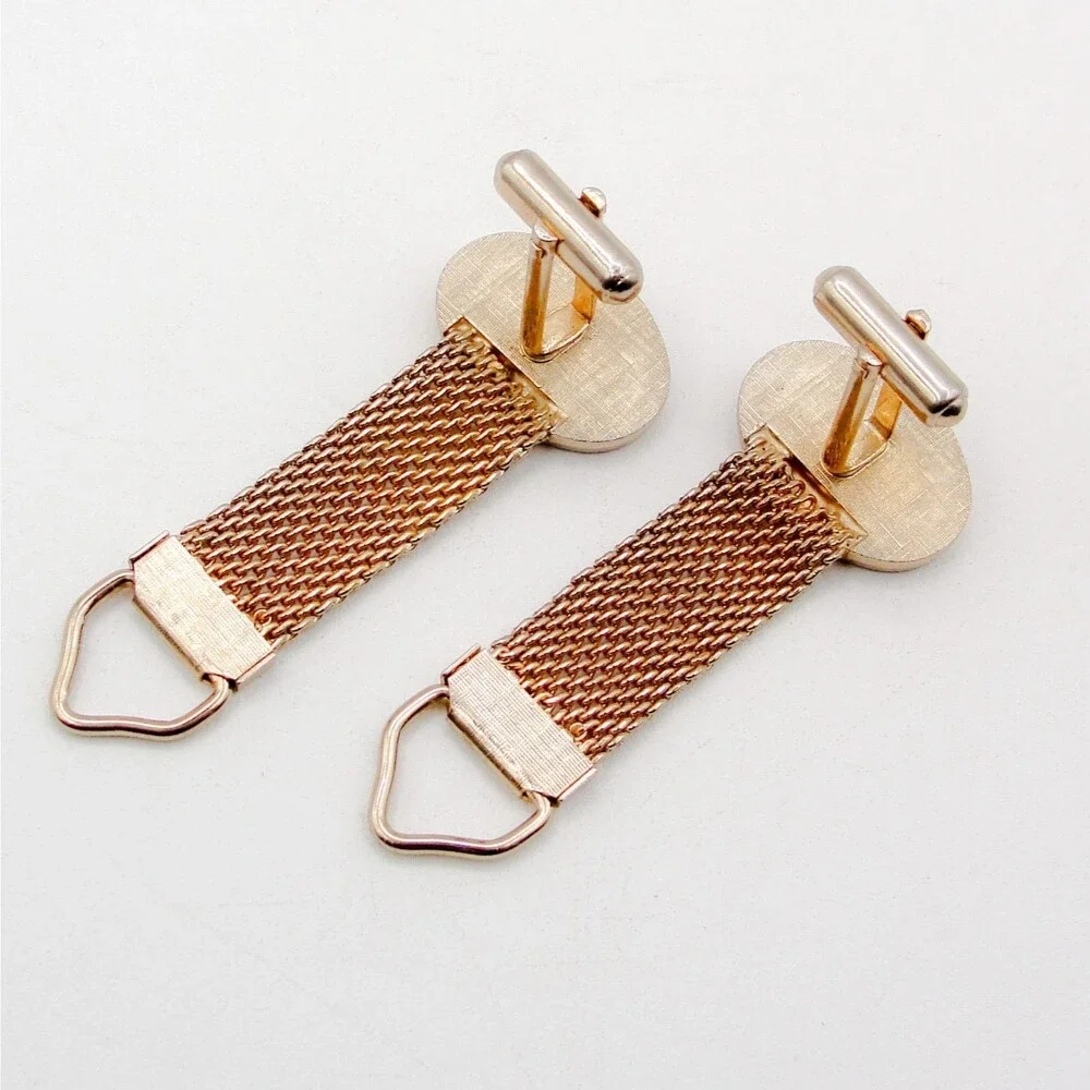 Vintage Oval Striped Lined Gold Tone Mesh Wrap Around Cufflinks Ribbed Retro MCM
